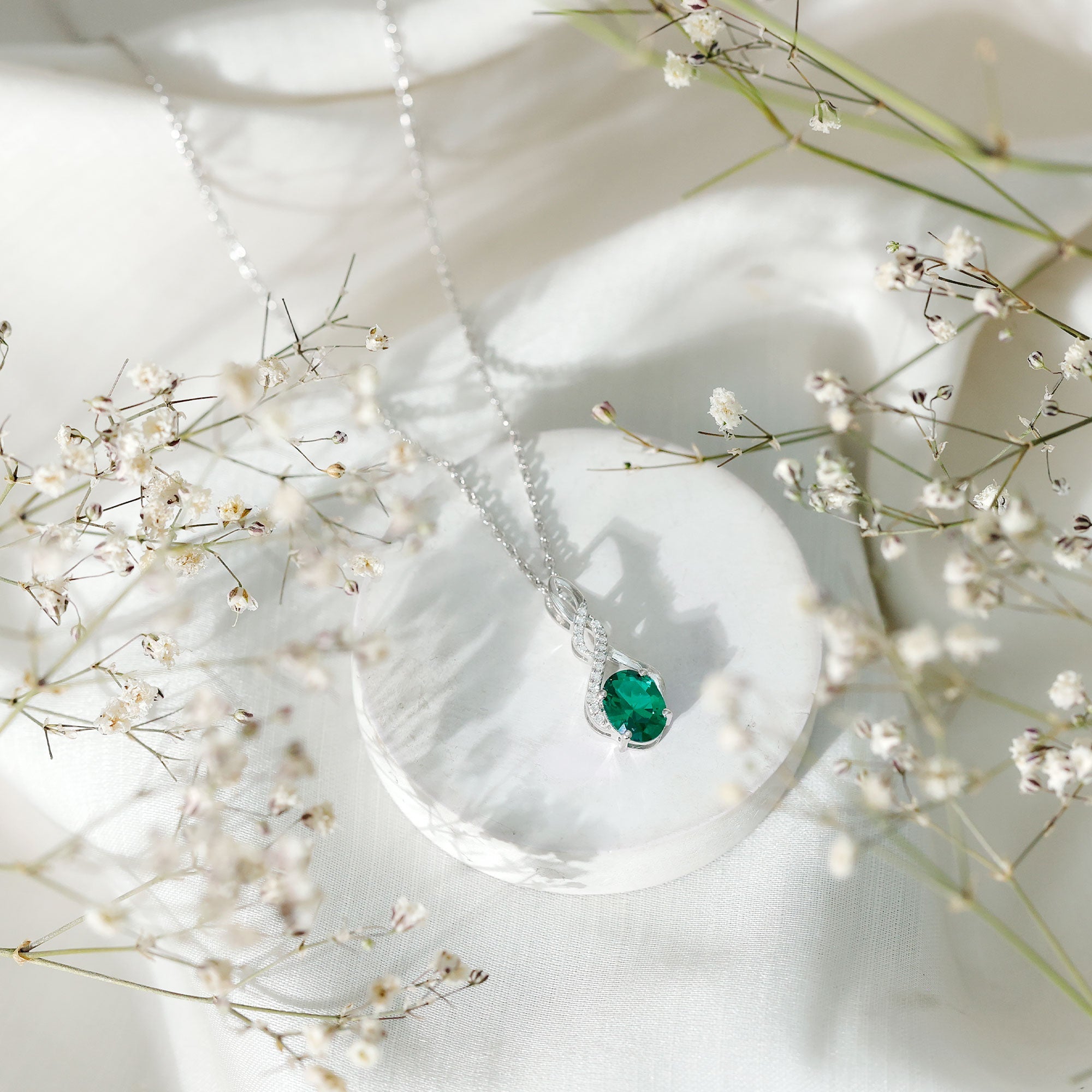 1.25 Carat Lab Grown Emerald Infinity Necklace with Silver Chain - Sugar & Spice