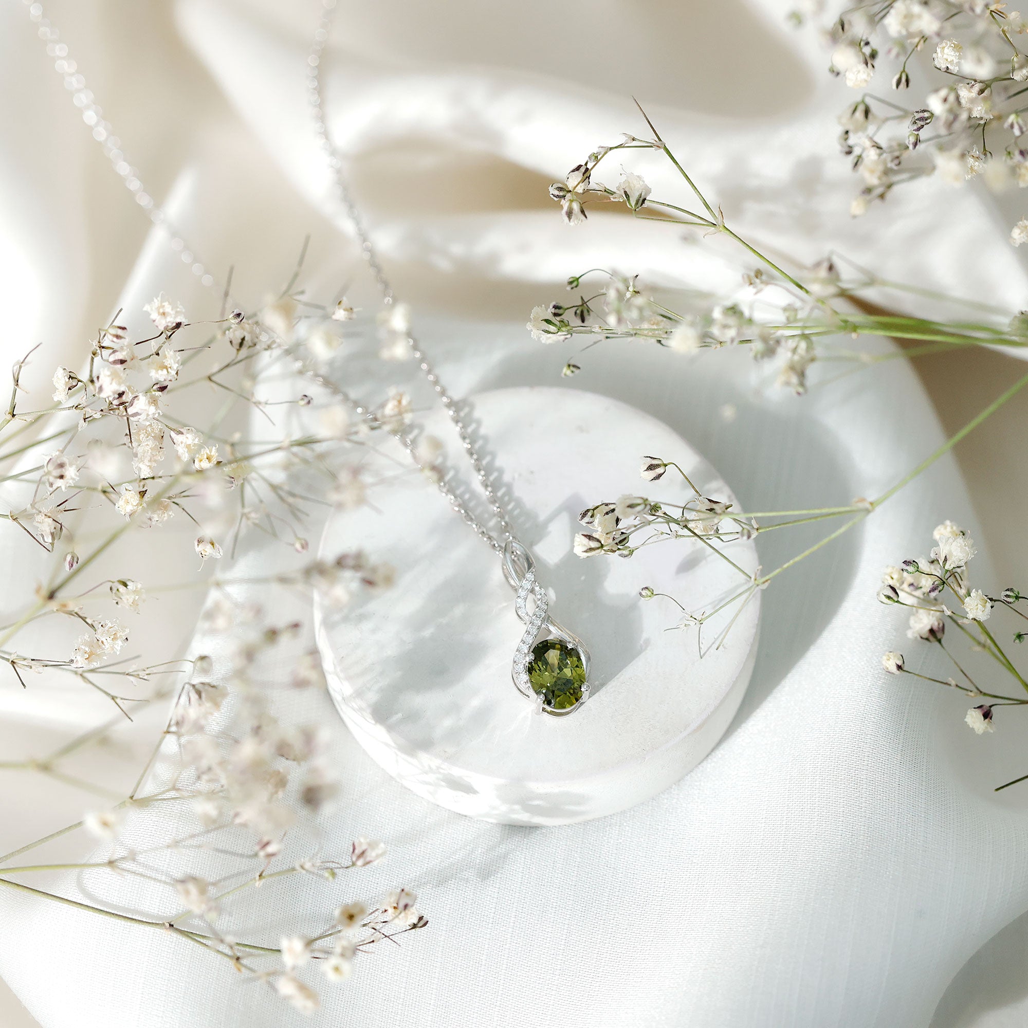 1.5 Carat Lab Grown Green Sapphire Infinity Necklace With Silver Chain - Sugar & Spice