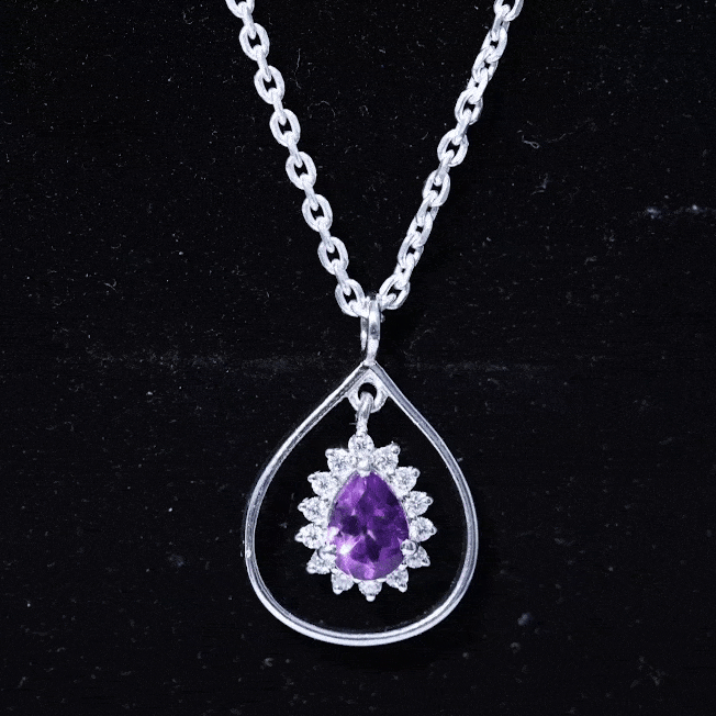 1 Carat Amethyst Teardrop Necklace with Moissanite Halo
