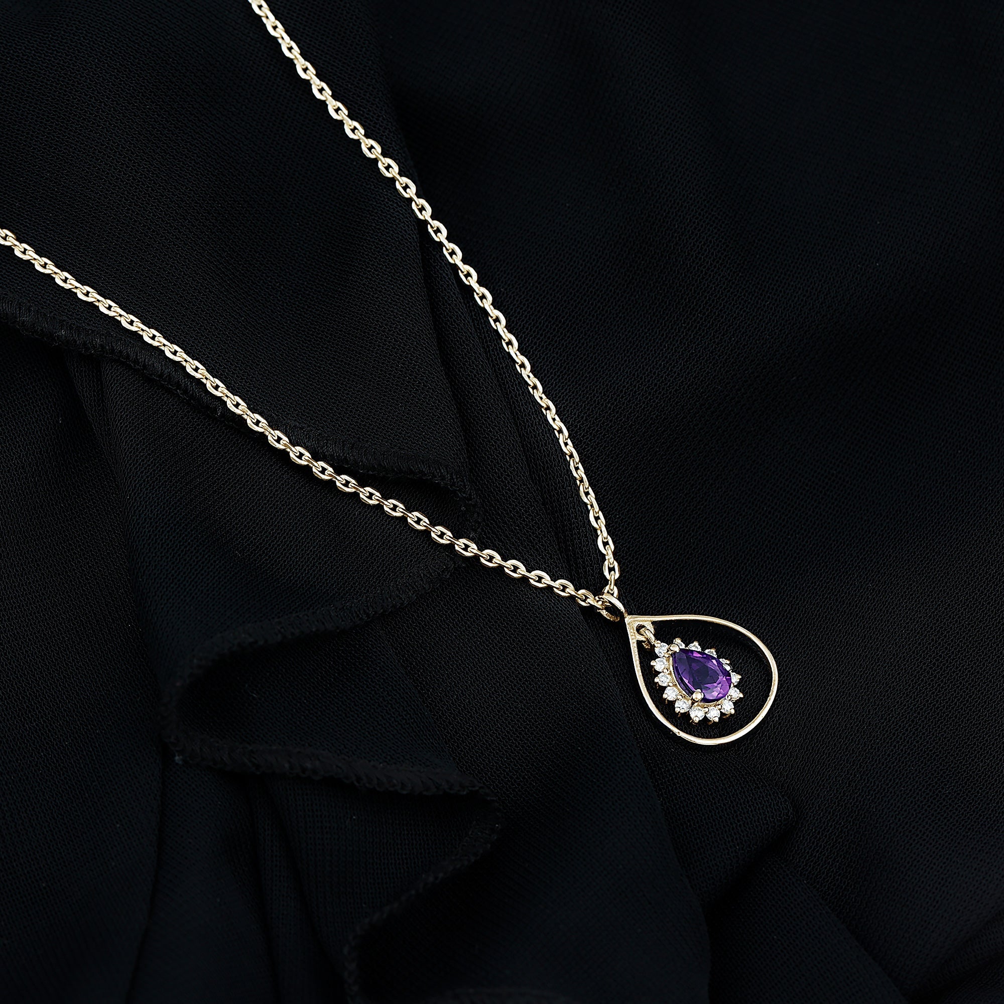 1 Carat Amethyst Teardrop Necklace with Moissanite Halo