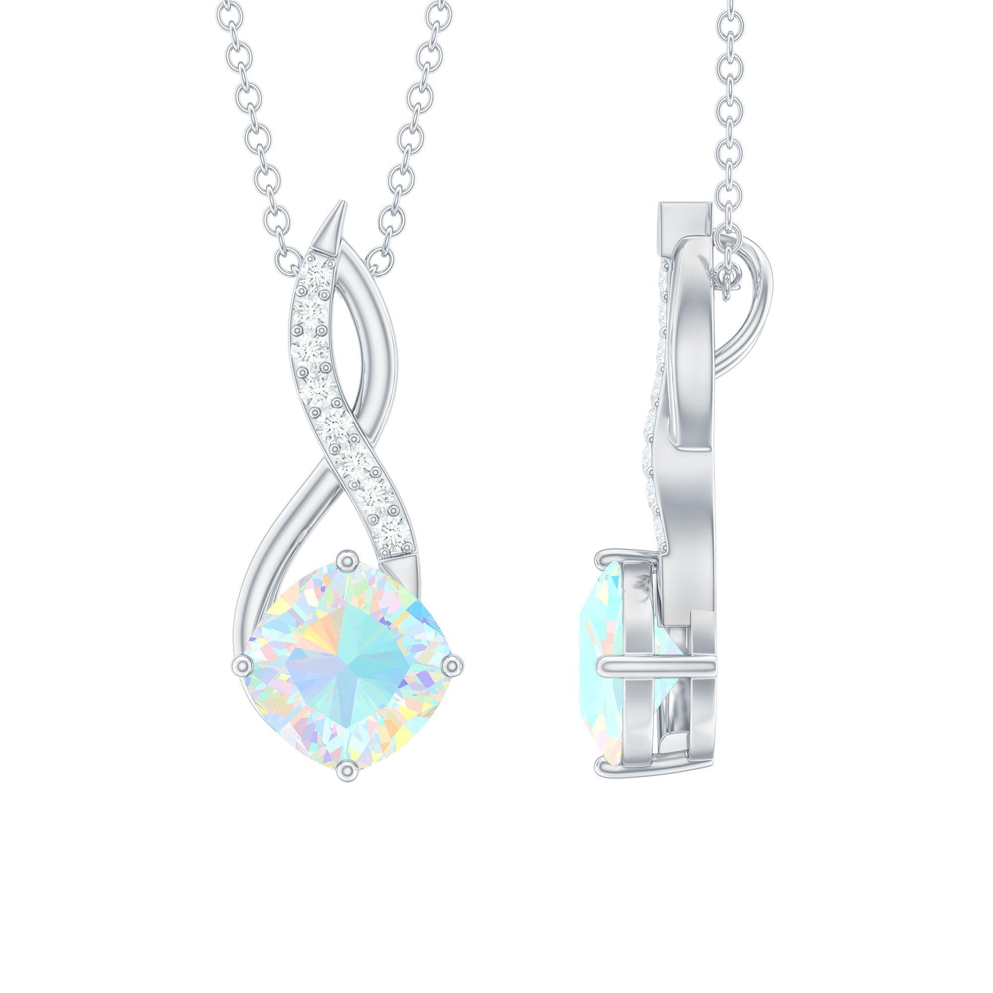 1.87 Carat Cushion Cut Ethiopian Opal Infinity Pendant with Silver Chain - Sugar & Spice