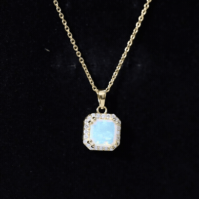1.25 Carat Asscher Cut Ethiopian Opal Necklace with Diamond Halo