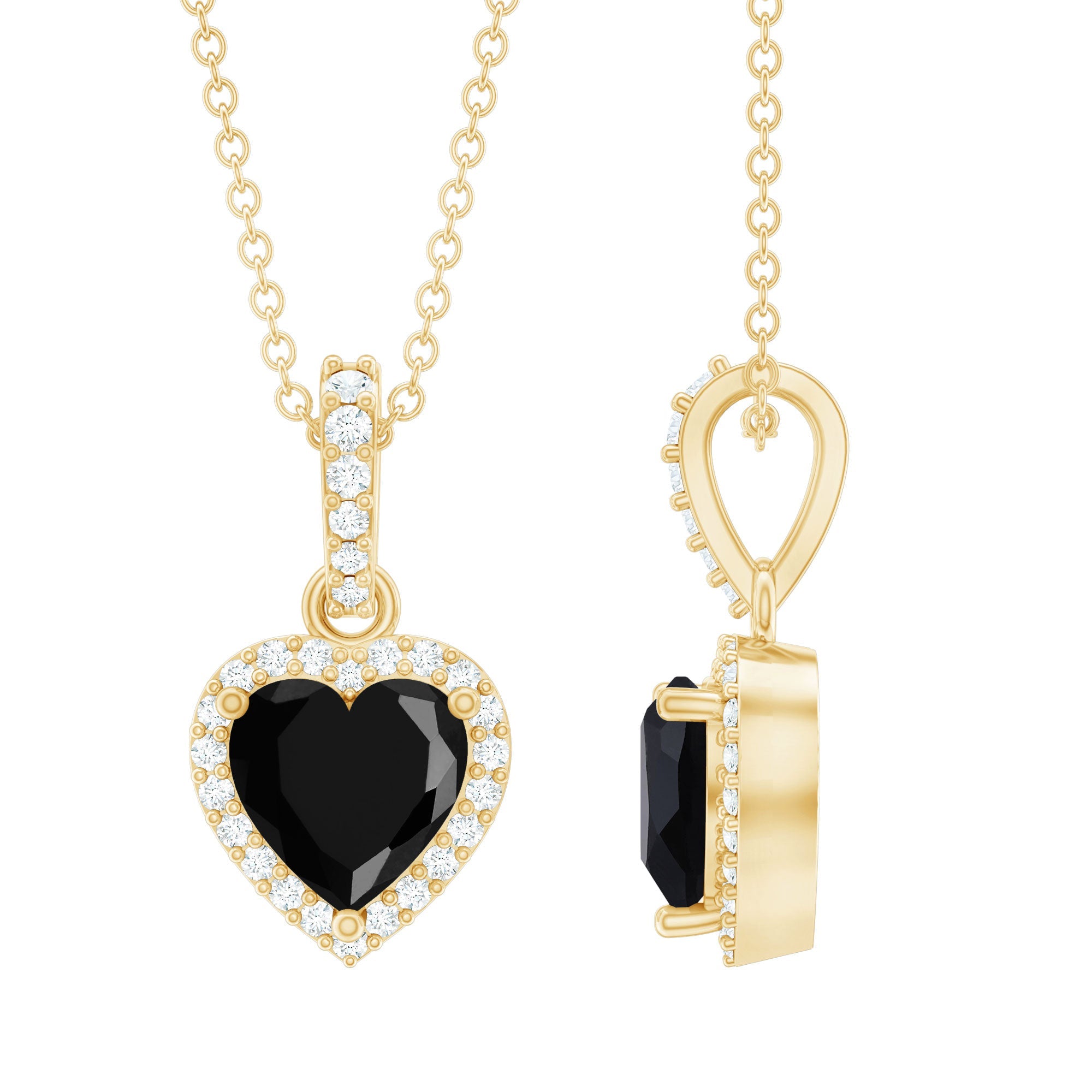 1.8 Carat Lab Created Black and White Diamond Heart Locket with Chain