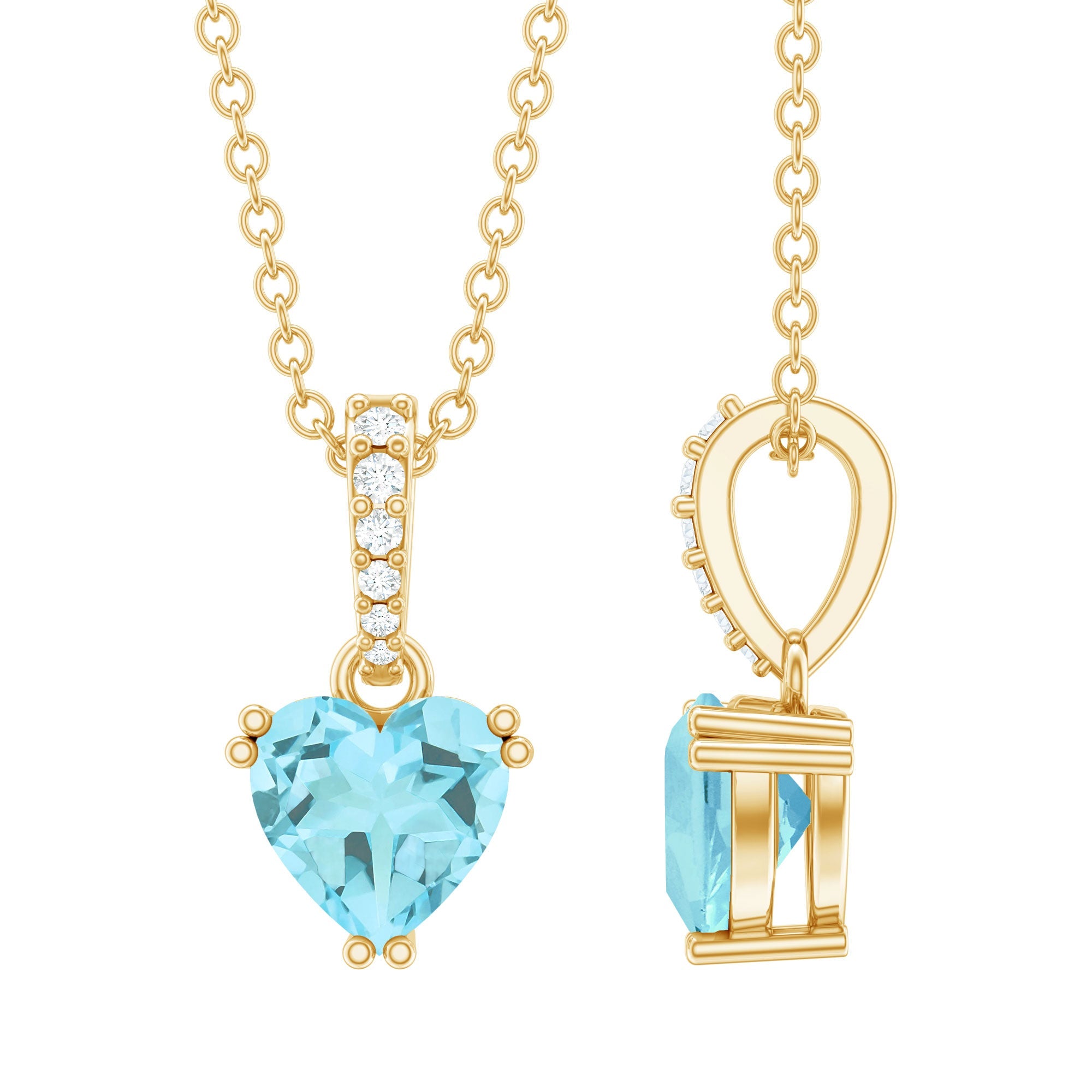 1 Carat Sky Blue Topaz Heart Pendant Necklace with Diamond - Sugar & Spice