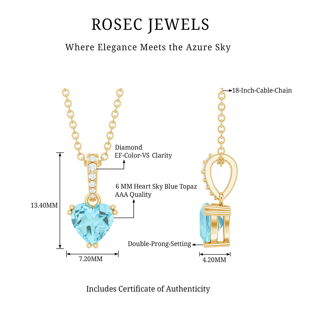1 Carat Sky Blue Topaz Heart Pendant Necklace with Diamond - Sugar & Spice
