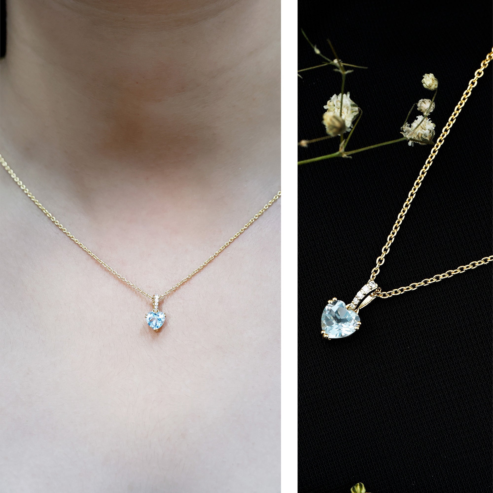 1 Carat Sky Blue Topaz Heart Pendant Necklace with Diamond - Sugar & Spice
