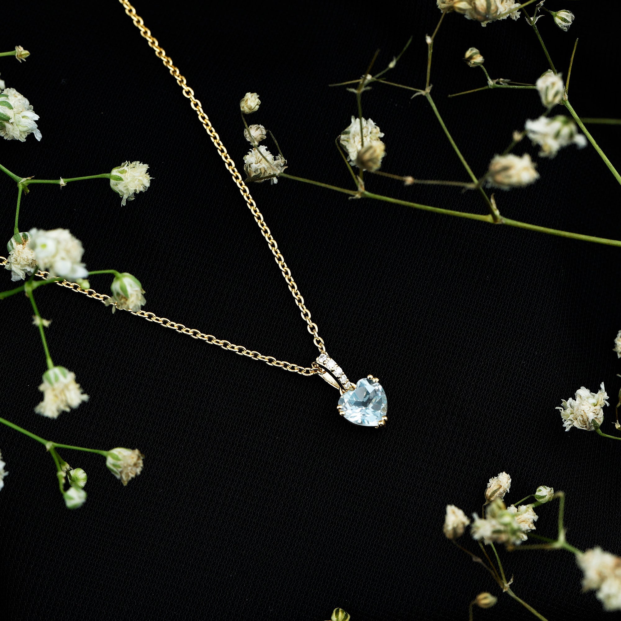 1 Carat Sky Blue Topaz Heart Pendant Necklace with Diamond - Sugar & Spice