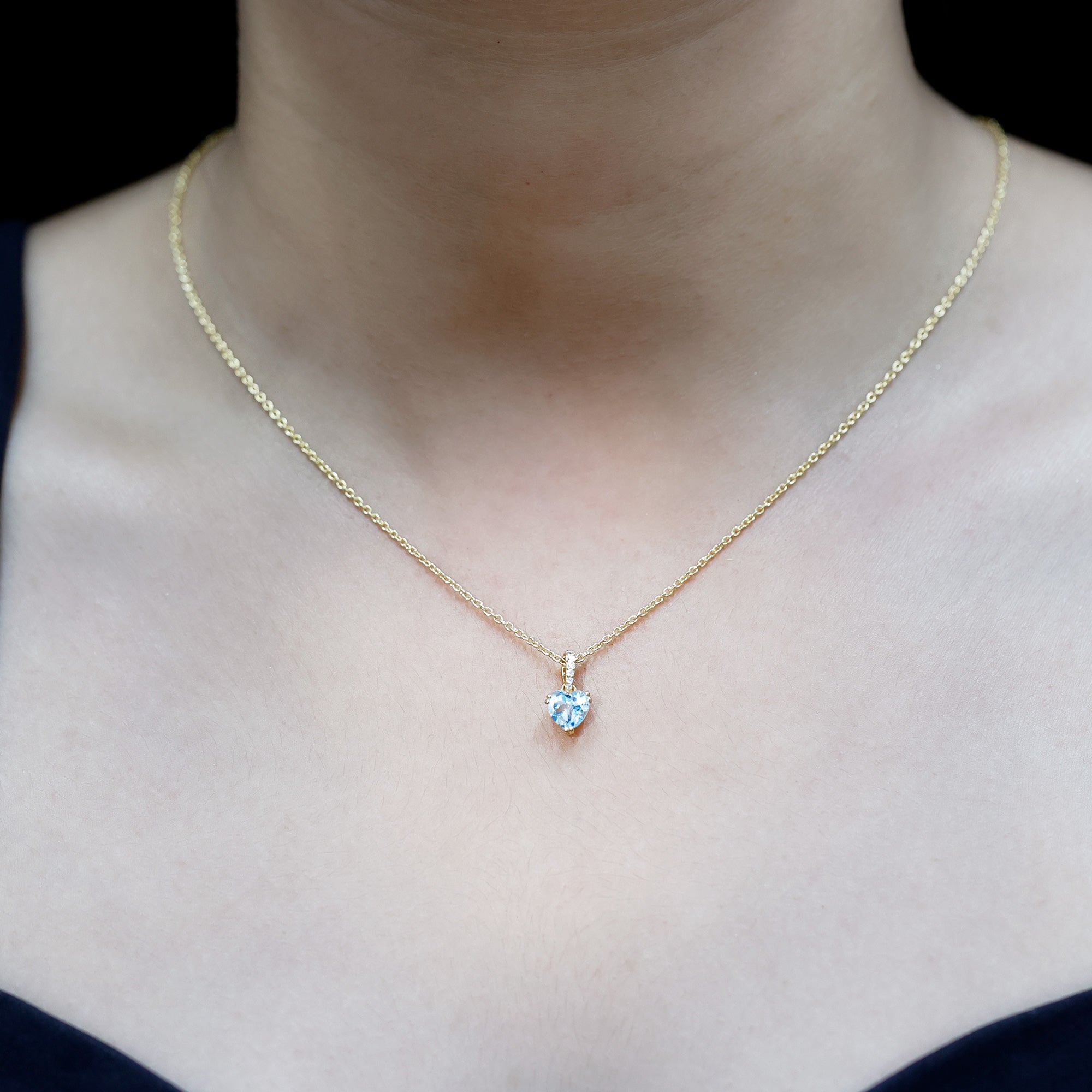 1 Carat Sky Blue Topaz Heart Pendant Necklace with Diamond - Sugar & Spice