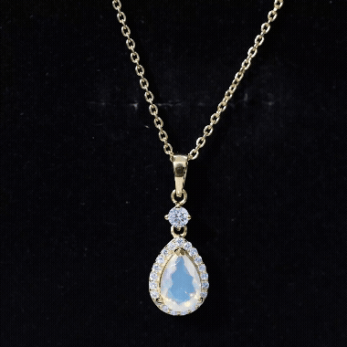 1 Carat Ethiopian Opal Teardrop Necklace with Diamond Halo
