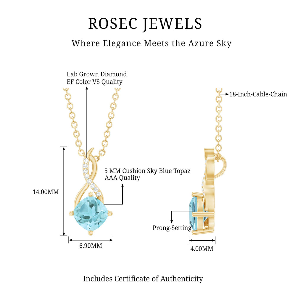 0.5 CT Cushion Cut Sky Blue Topaz Infinity Necklace with Silver Chain