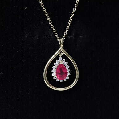 1.3 Carat Lab Grown Ruby Teardrop Necklace with Lab Diamond - Sugar & Spice