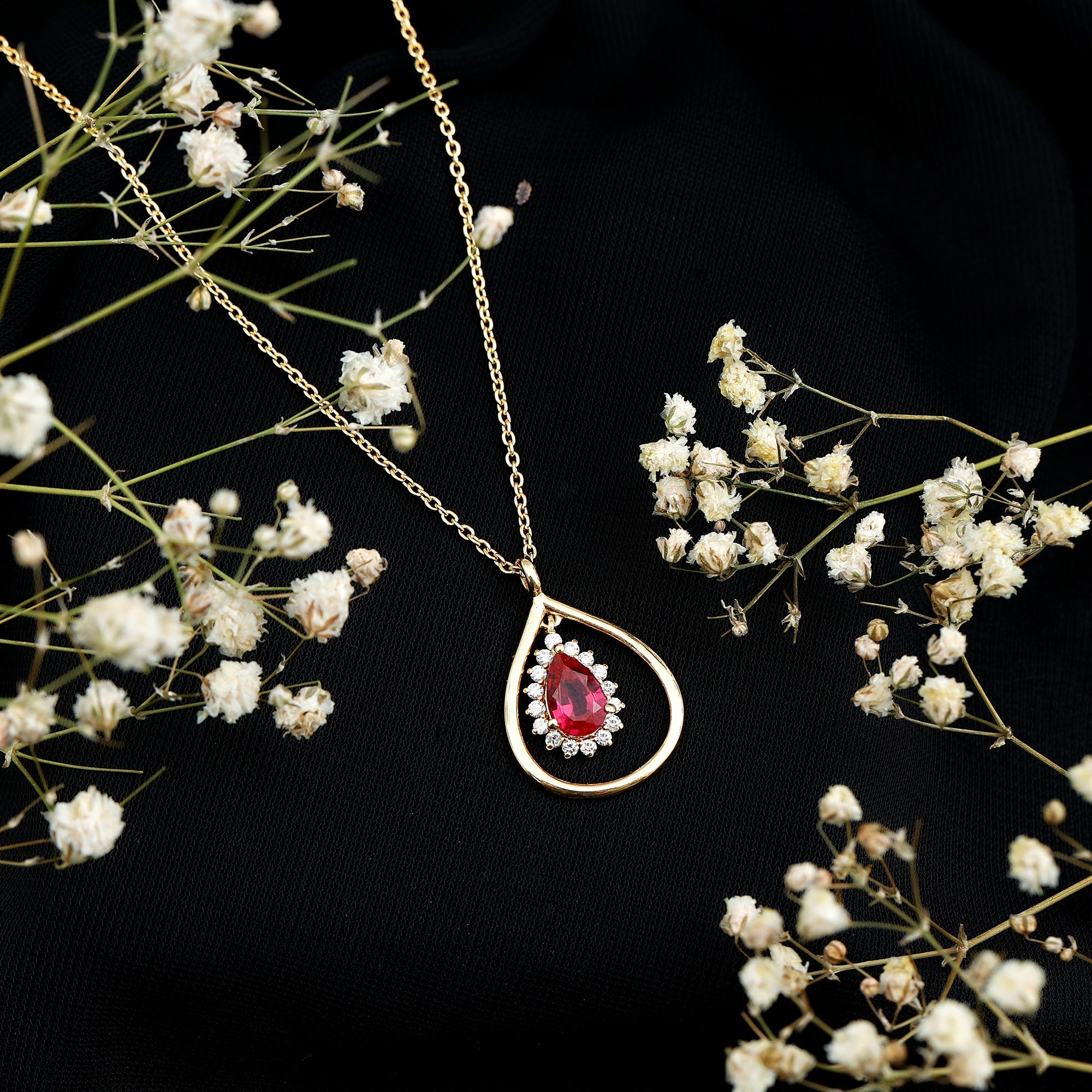 1.3 Carat Lab Grown Ruby Teardrop Necklace with Lab Diamond - Sugar & Spice