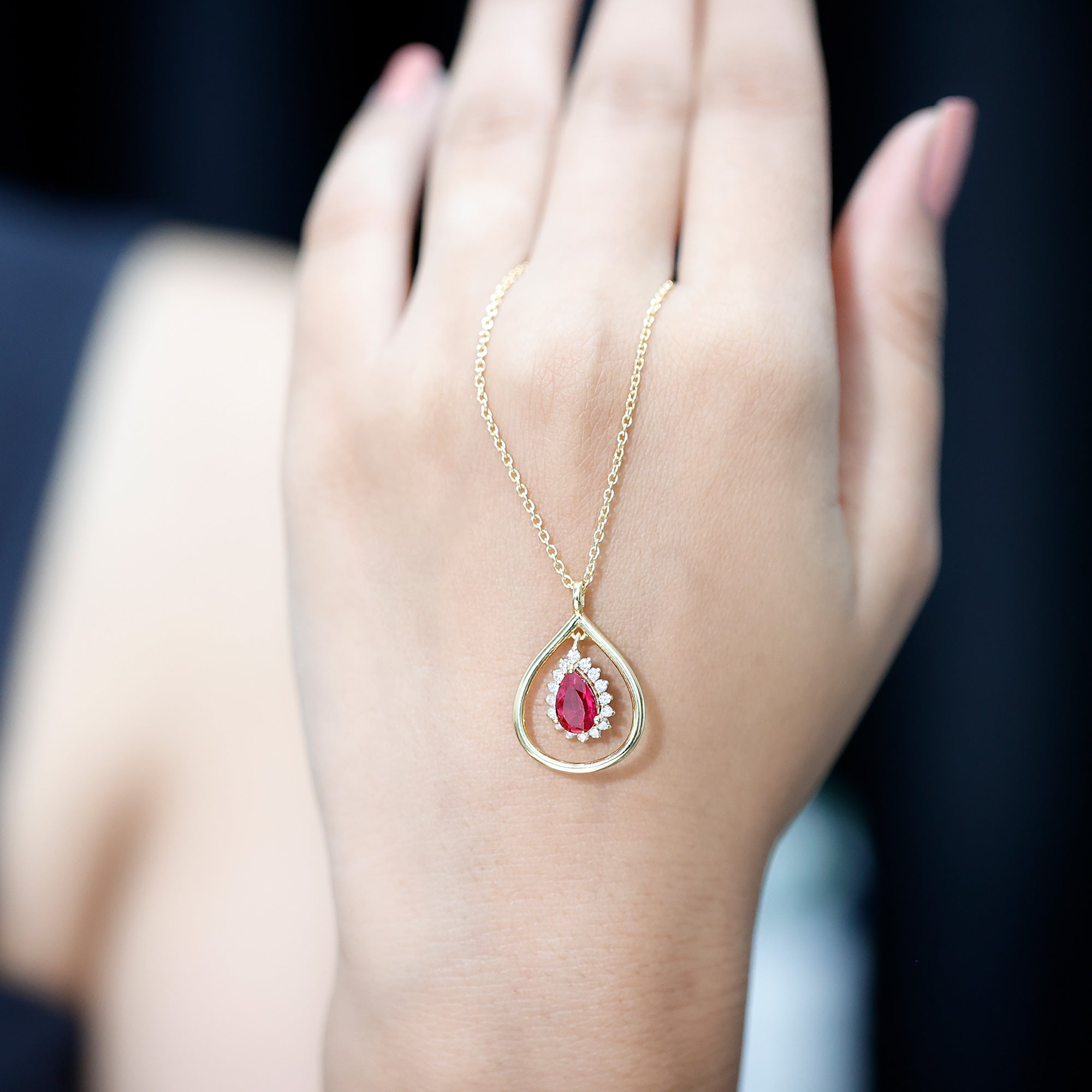1.3 Carat Lab Grown Ruby Teardrop Necklace with Lab Diamond - Sugar & Spice