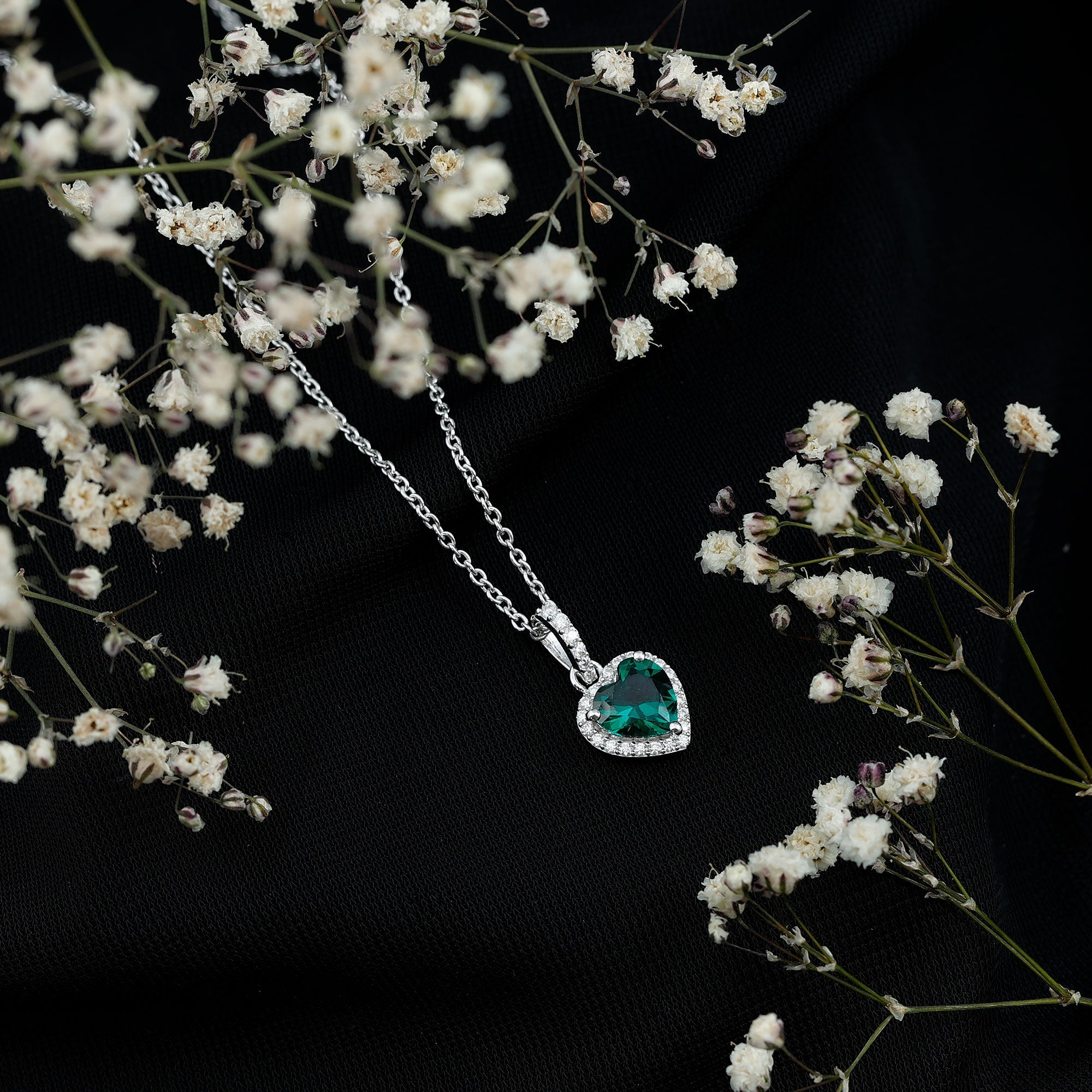 1.37 Carat Lab Grown Emerald Heart Necklace with Moissanite Halo - Sugar & Spice