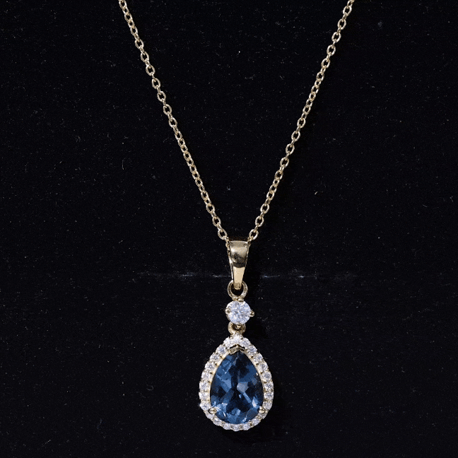 1.75 Carat London Blue Topaz Teardrop Necklace with Moissanite Halo - Sugar & Spice