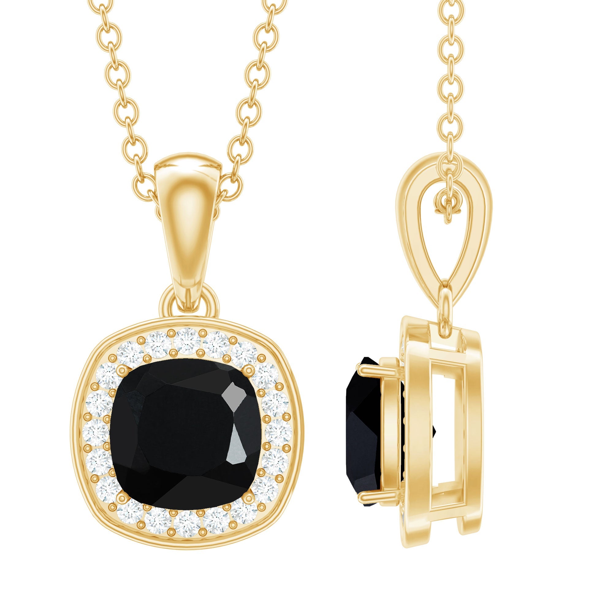 1.8 Carat Lab Grown Black and White Diamond Halo Necklace with Silver Chain - Sugar & Spice