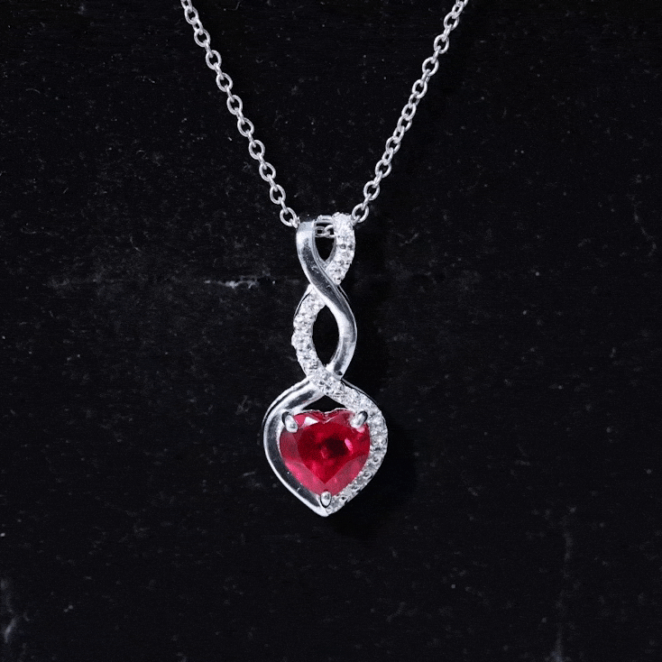 1 Carat Lab Grown Ruby Heart and Infinity Necklace with Silver Chain - Sugar & Spice