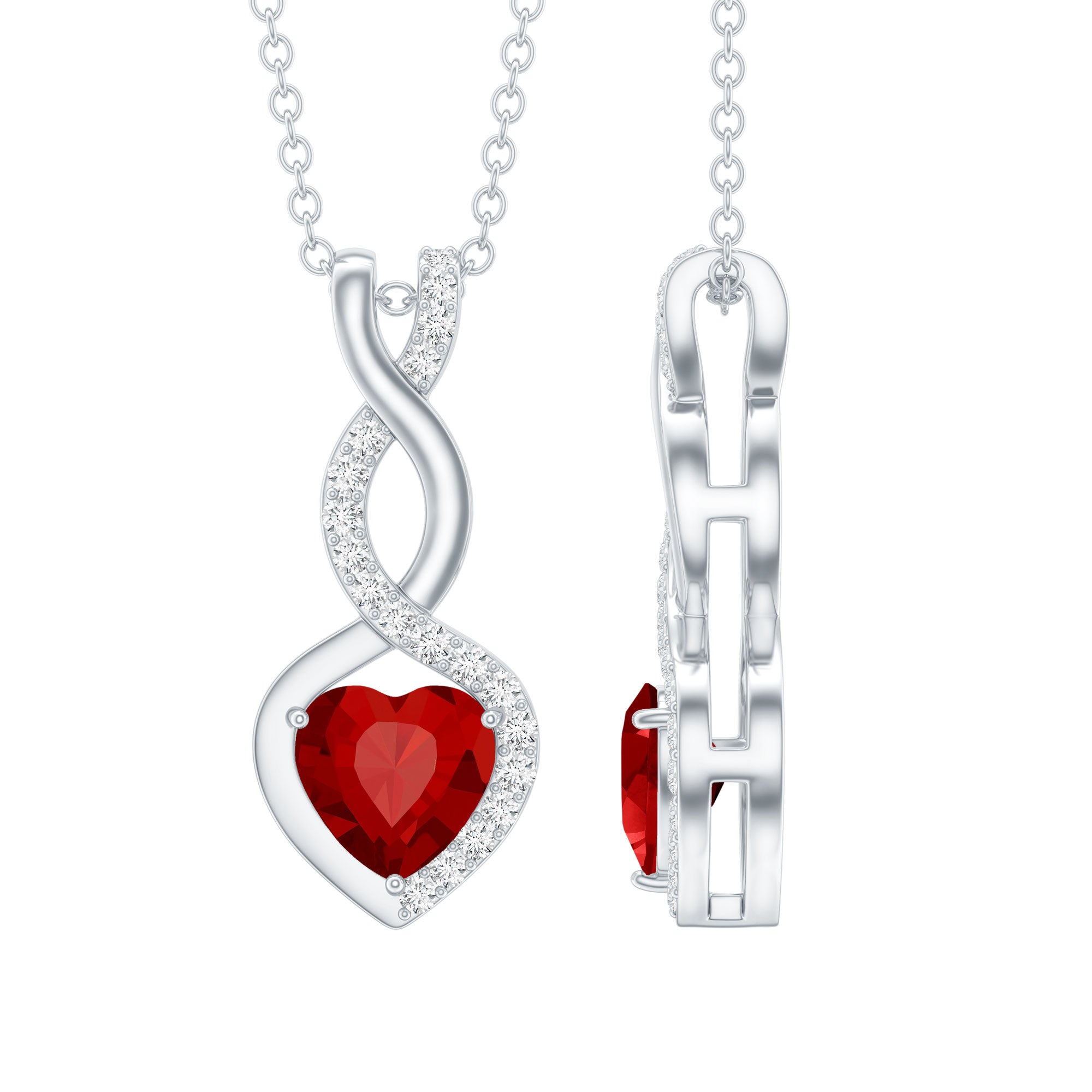 1 Carat Lab Grown Ruby Heart and Infinity Necklace with Silver Chain - Sugar & Spice