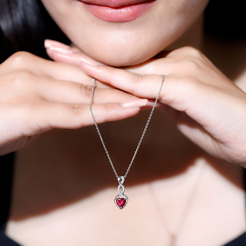 1 Carat Lab Grown Ruby Heart and Infinity Necklace with Silver Chain - Sugar & Spice