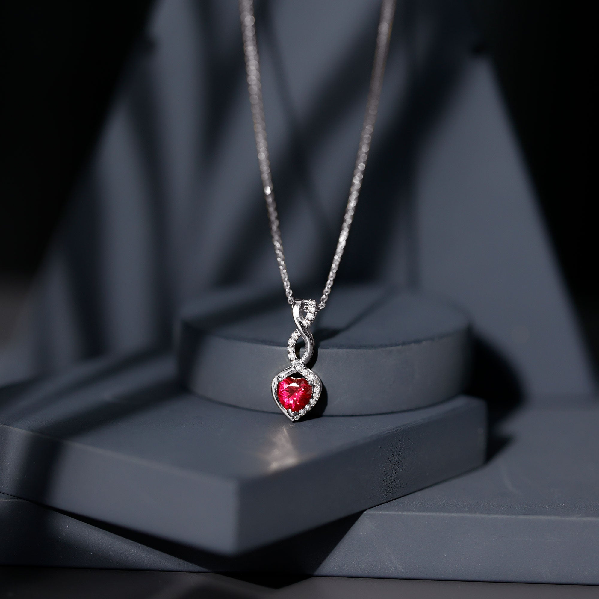 1 Carat Lab Grown Ruby Heart and Infinity Necklace with Silver Chain - Sugar & Spice