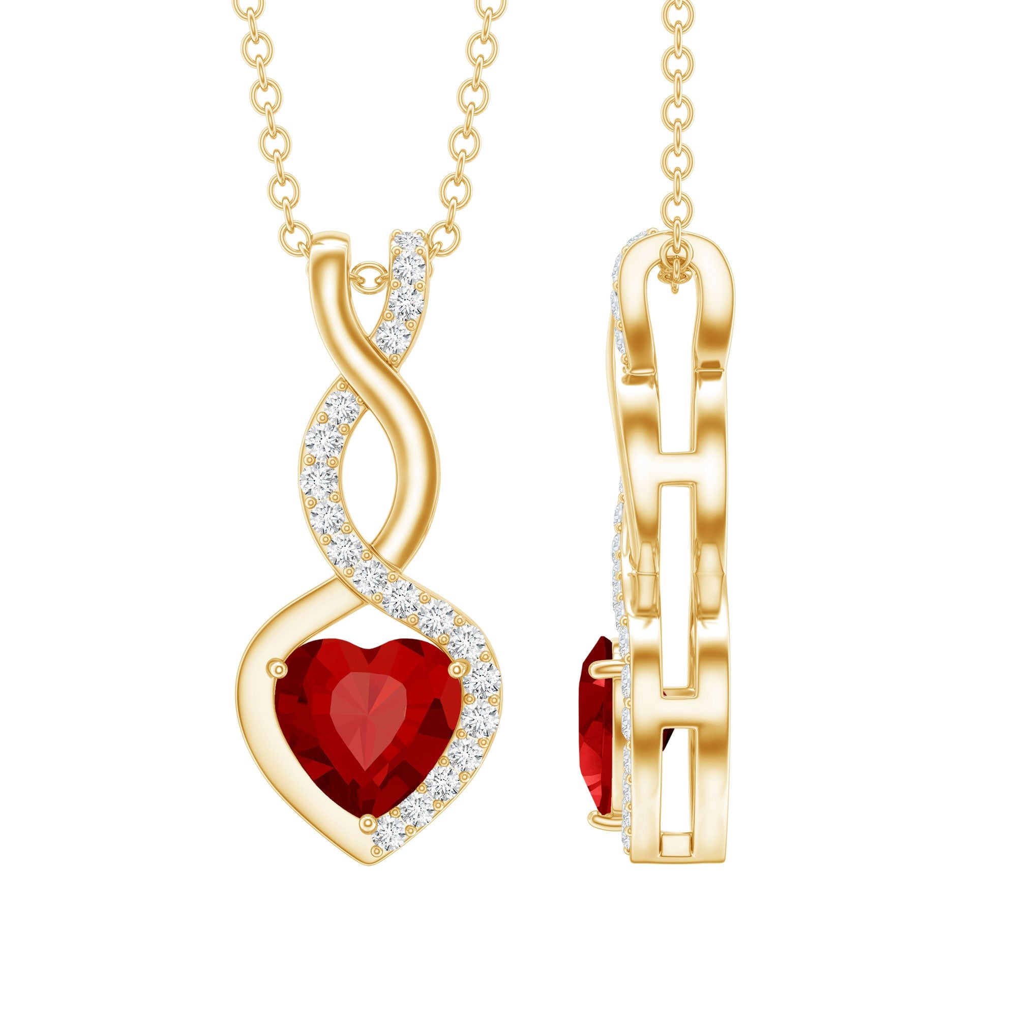 1 Carat Lab Grown Ruby Heart and Infinity Necklace with Silver Chain - Sugar & Spice