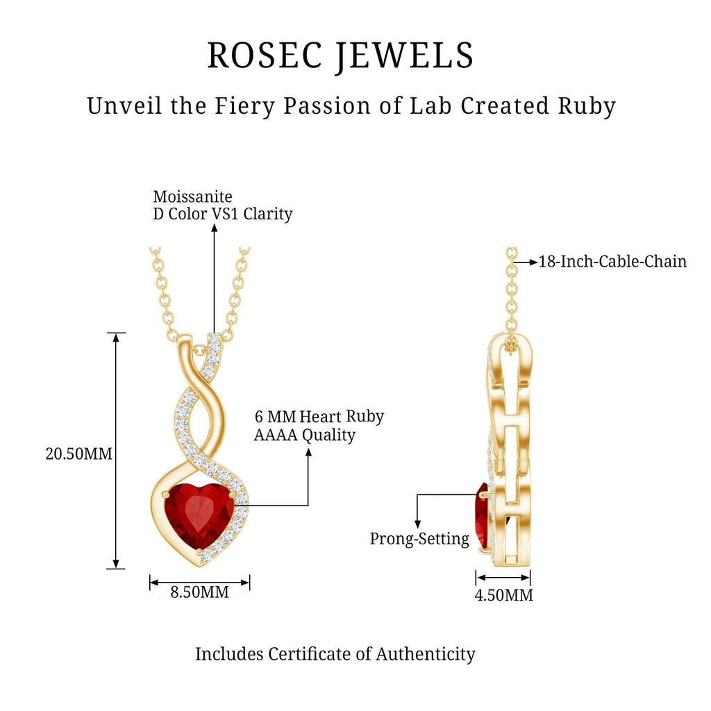 1 Carat Lab Grown Ruby Heart and Infinity Necklace with Silver Chain - Sugar & Spice
