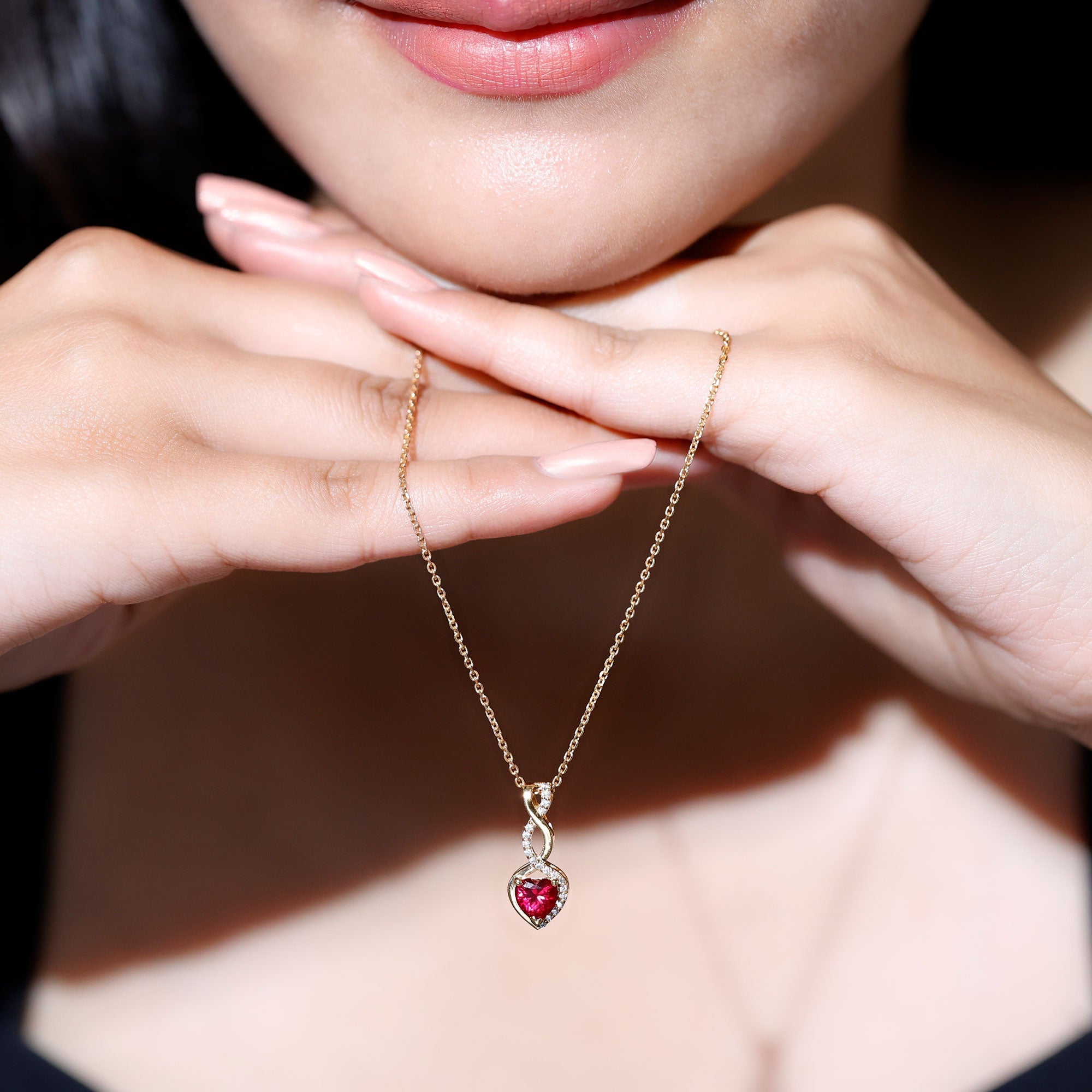 1 Carat Lab Grown Ruby Heart and Infinity Necklace with Silver Chain - Sugar & Spice