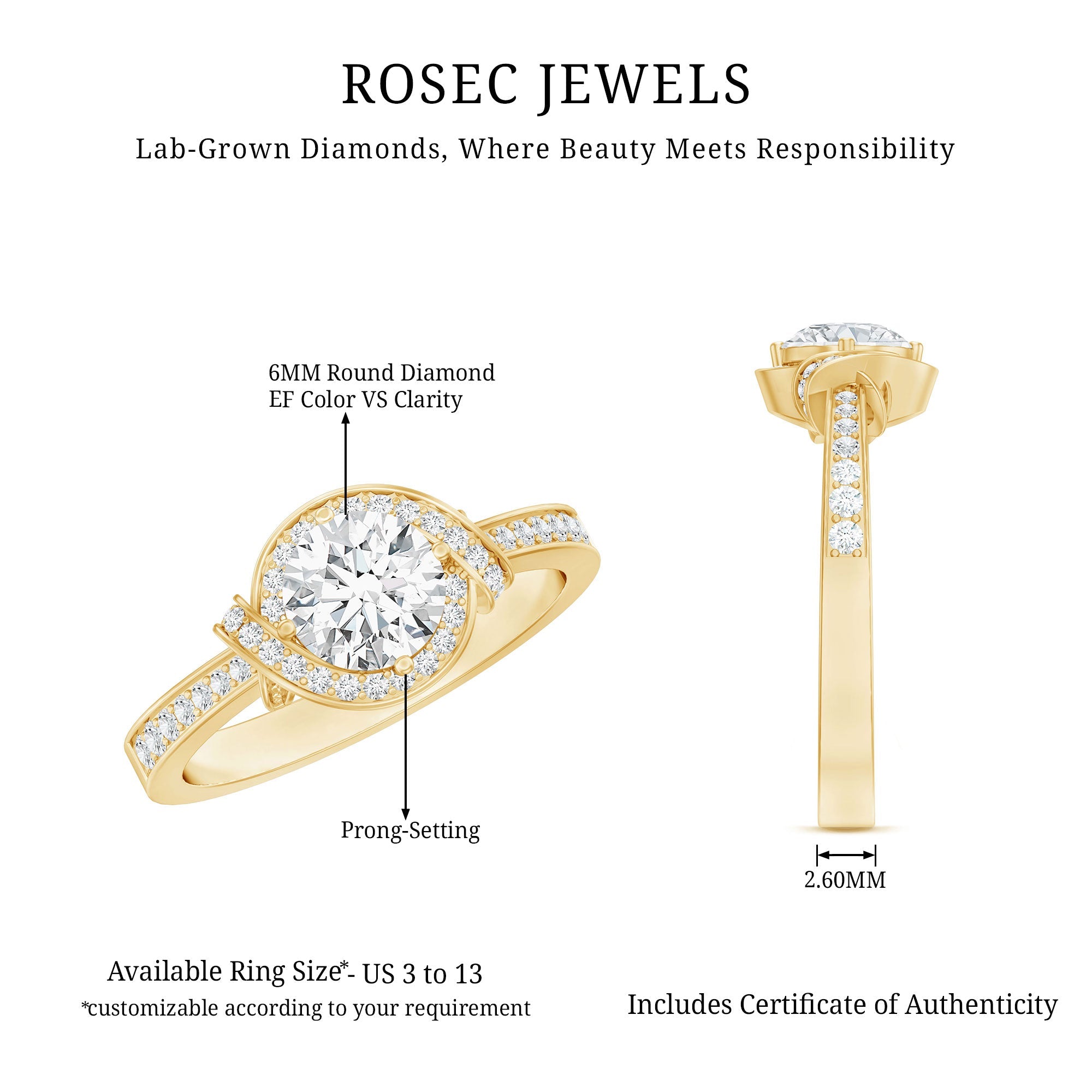 1 Carat Lab Grown Diamond Designer Halo Engagement Ring - Sugar & Spice