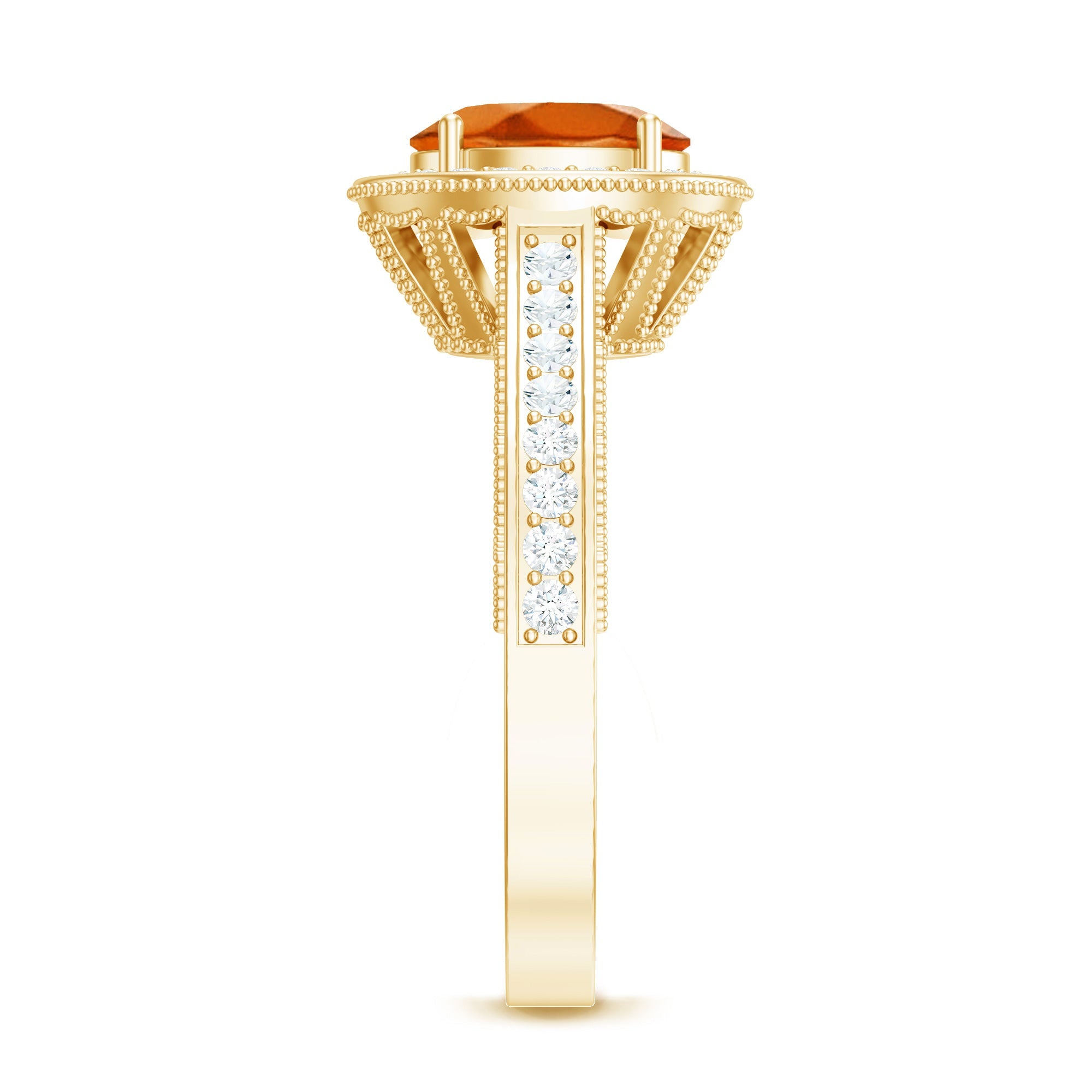 1.5 Carat Lab Grown Orange Sapphire Engagement Ring with Diamond Halo