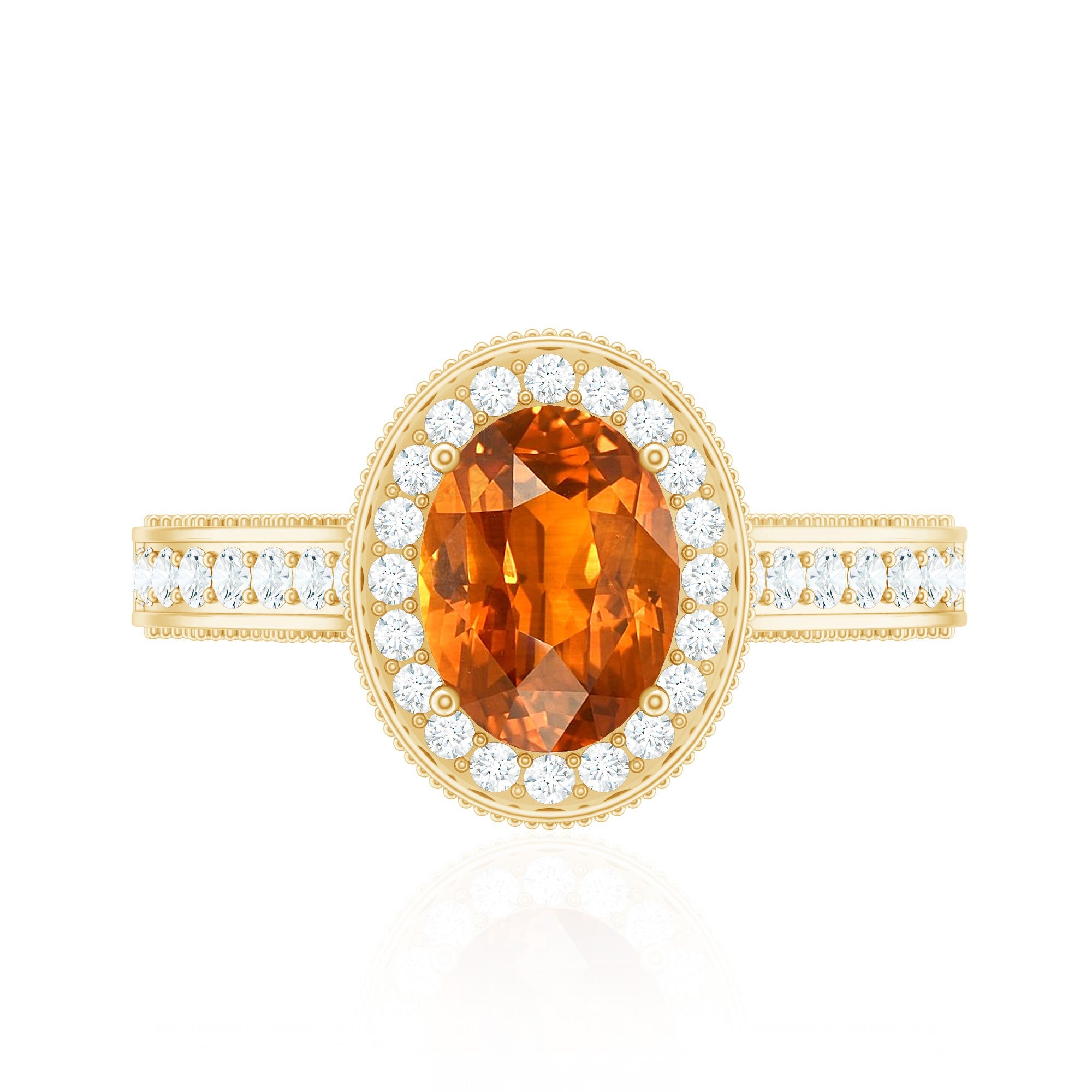 1.5 Carat Lab Grown Orange Sapphire Engagement Ring with Diamond Halo