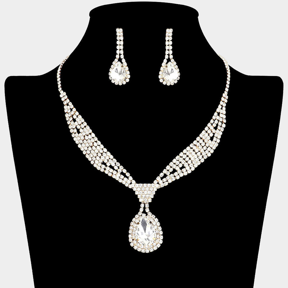 Rhinestone Pave Teardrop Collar Necklace