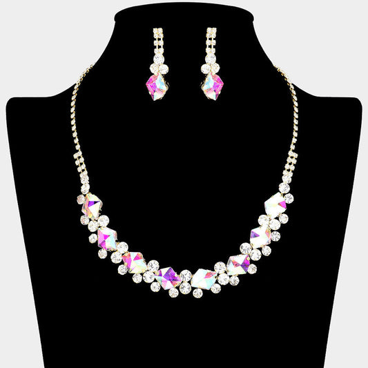 Glass Crystal Stone Cluster Pointed Rhinestone Paved Necklace
