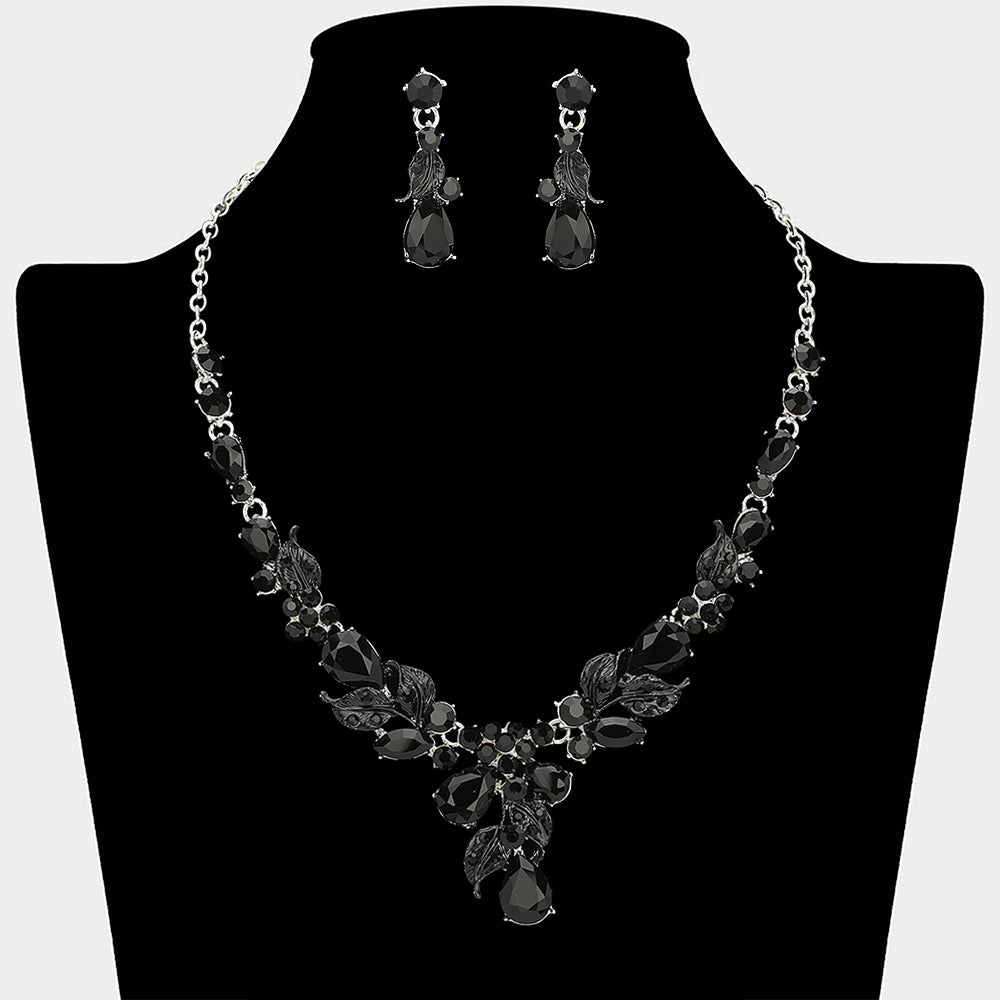 Teardrop Stone Cluster Leaf Embellished Necklace