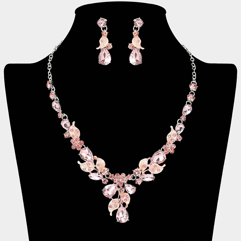 Teardrop Stone Cluster Leaf Embellished Necklace