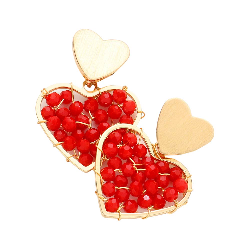 Faceted Bead Wrapped Heart Link Dangle Earrings