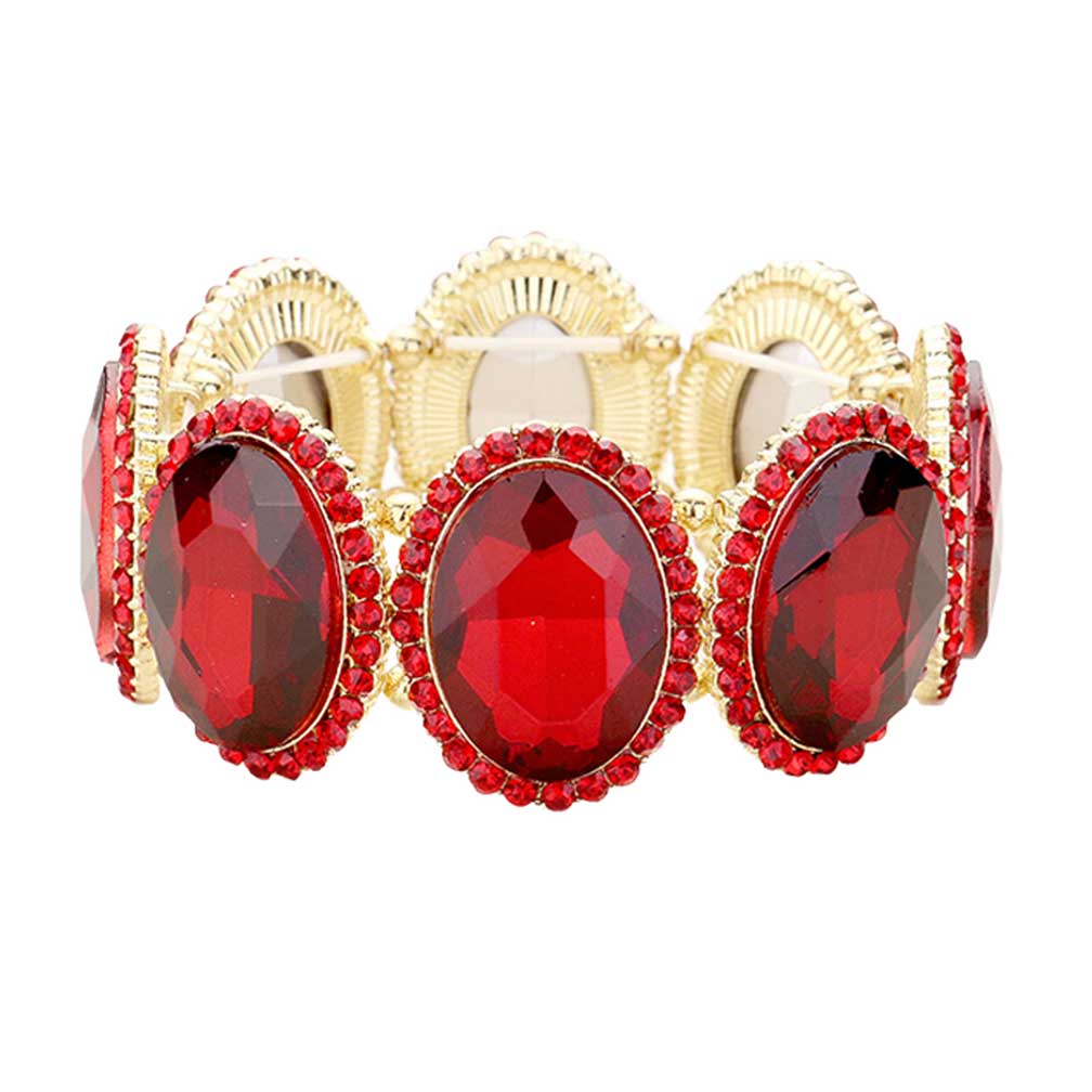 Rhinestone Trim Oval Crystal Stretch Evening Bracelet