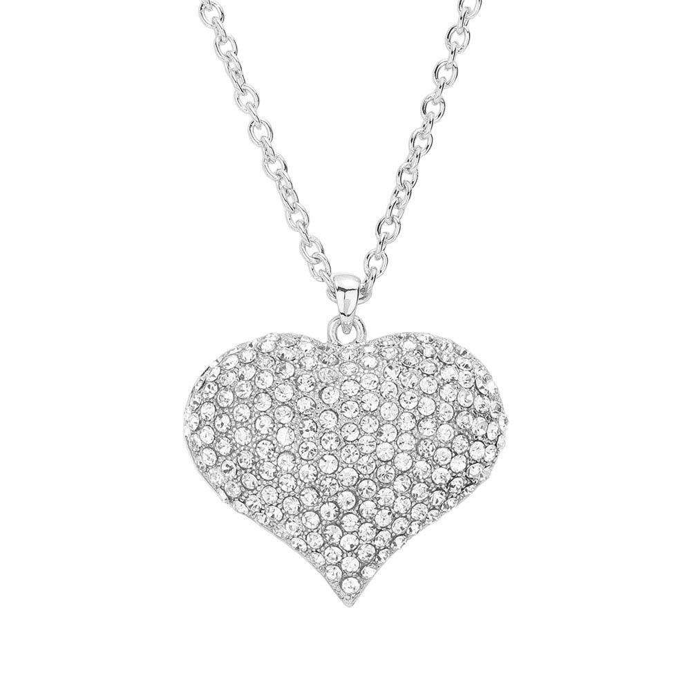 Crystal Pave Heart Pendant Long Necklace