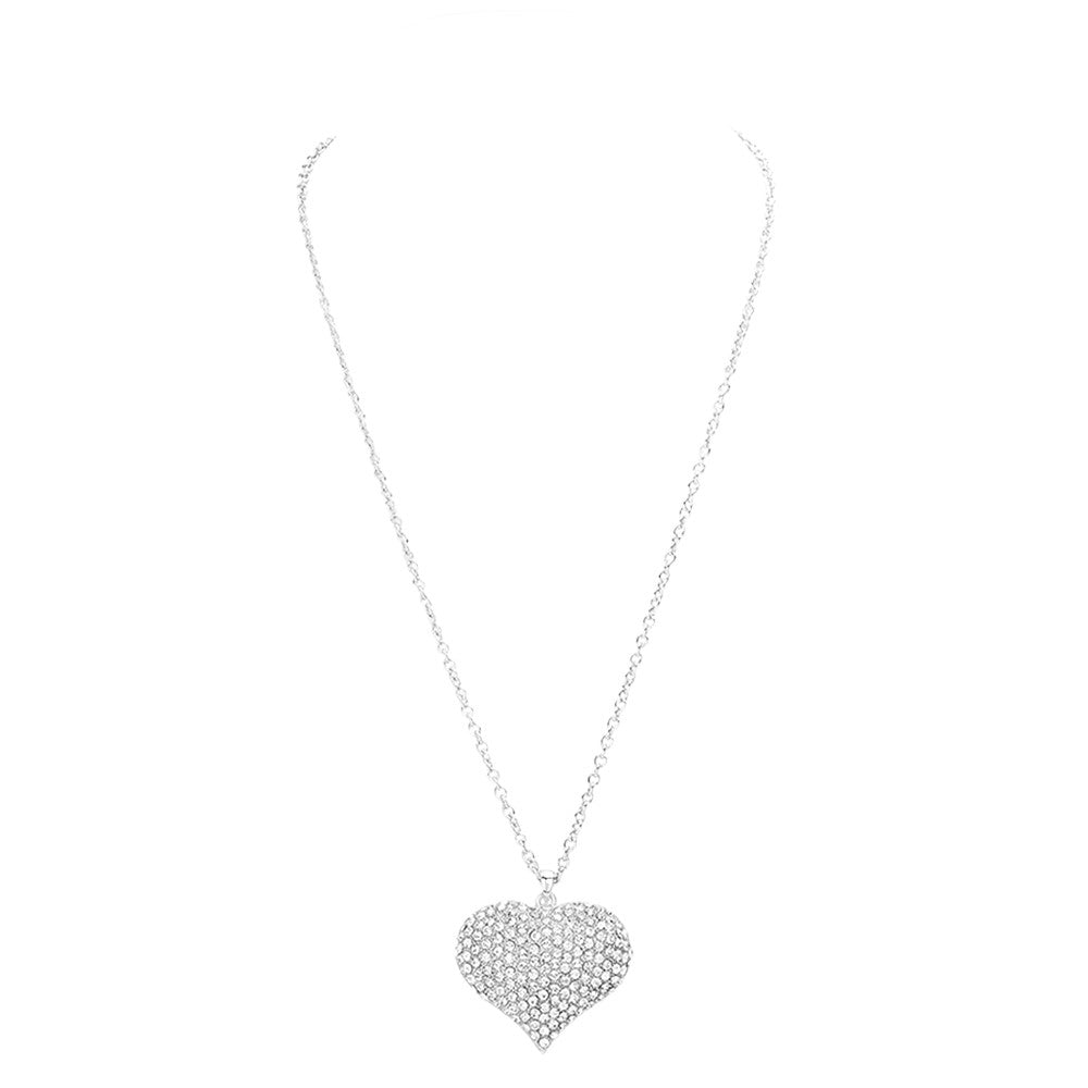 Crystal Pave Heart Pendant Long Necklace