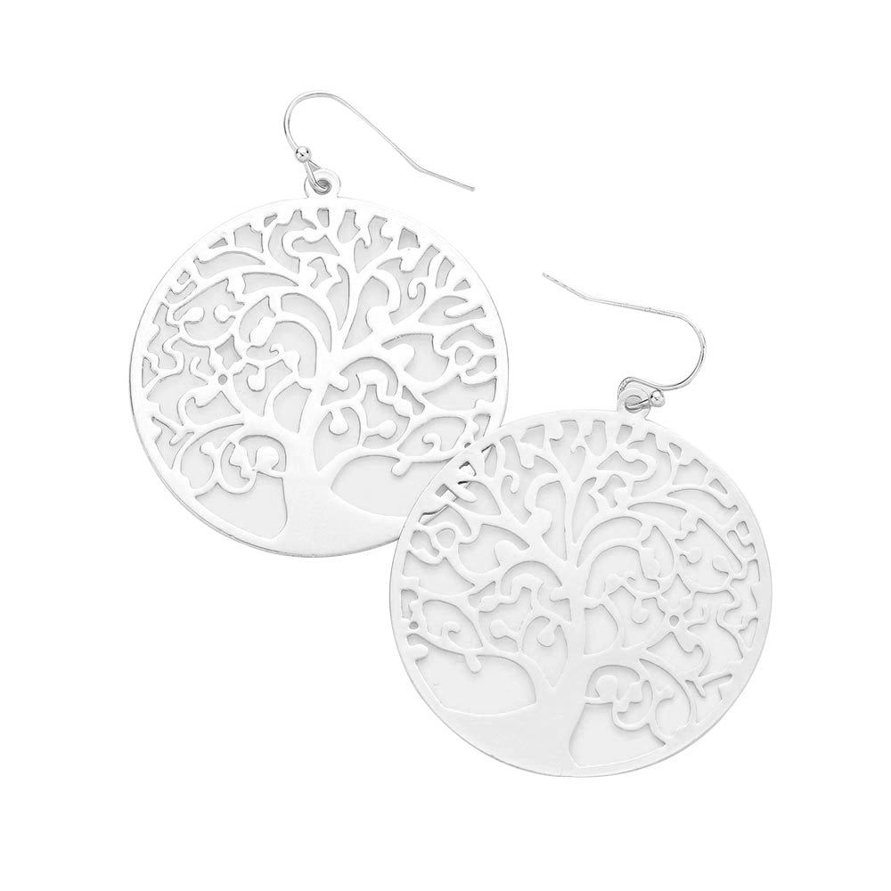 Filigree Metal Tree of Life Dangle Earrings
