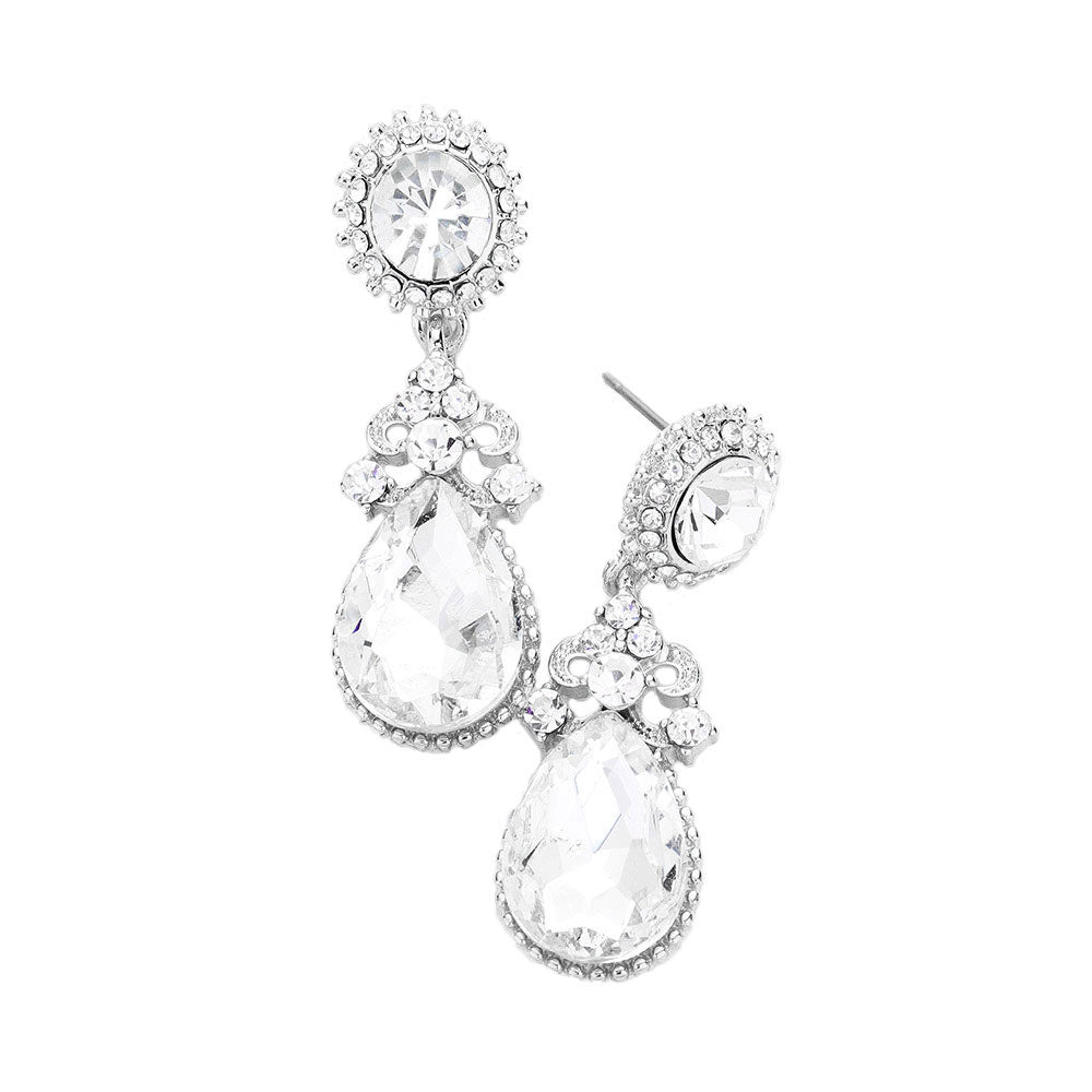 Glass Crystal Teardrop Dangle Evening Earrings
