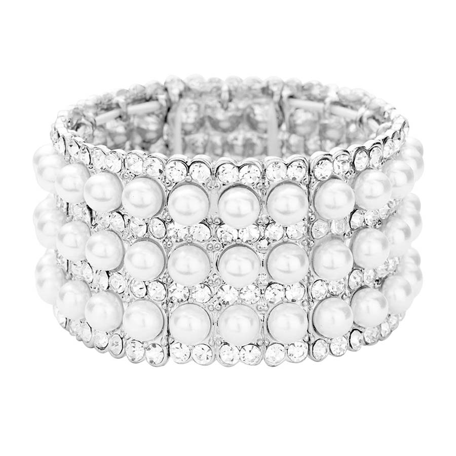 Pearl Rhinestone Crystal Stretch Evening Bracelet