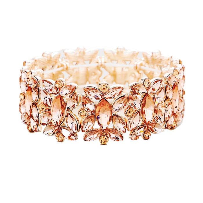 Marquise Floral Oval Crystal Cluster Stretch Evening Bracelet