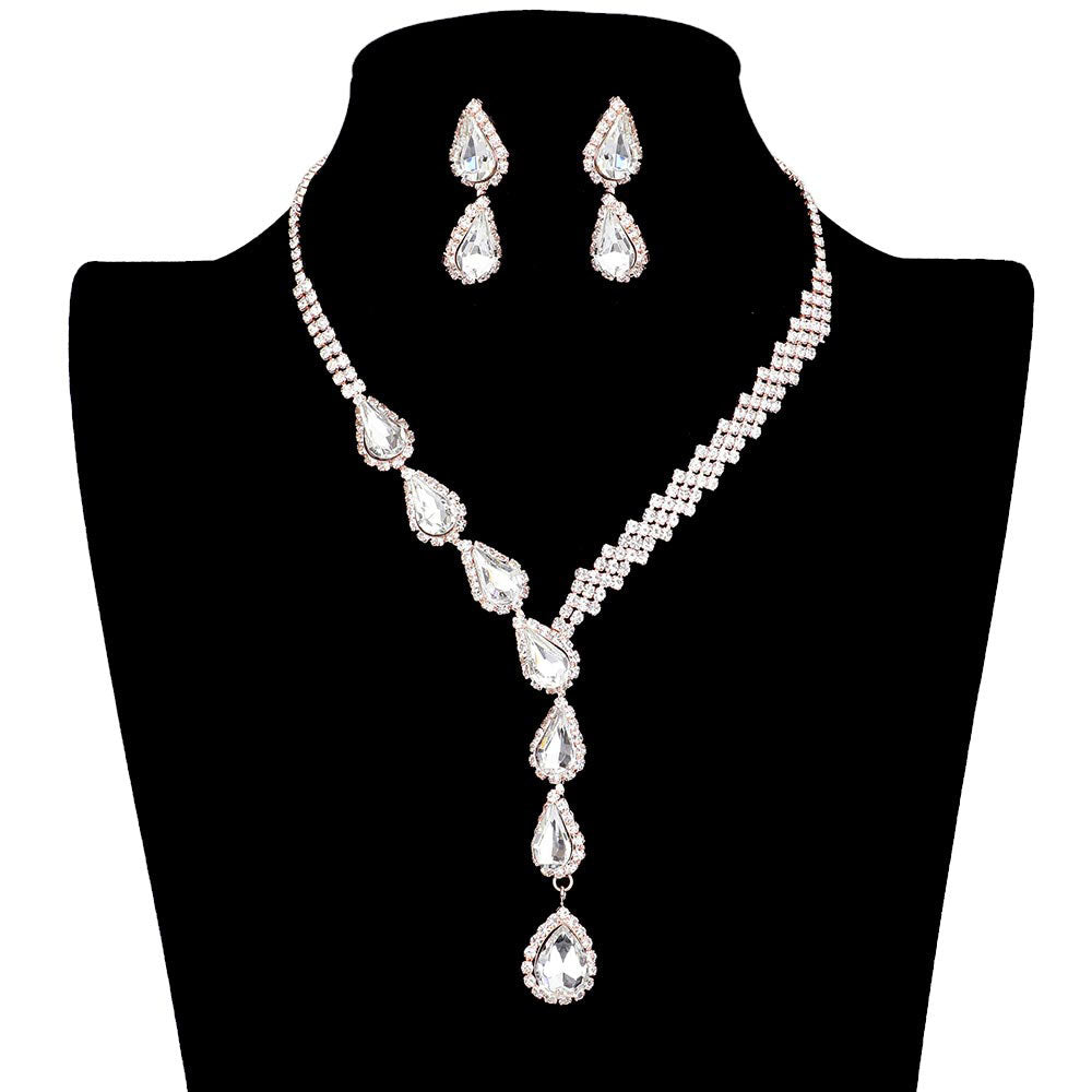 Teardrop Crystal Rhinestone Necklace Earring Set
