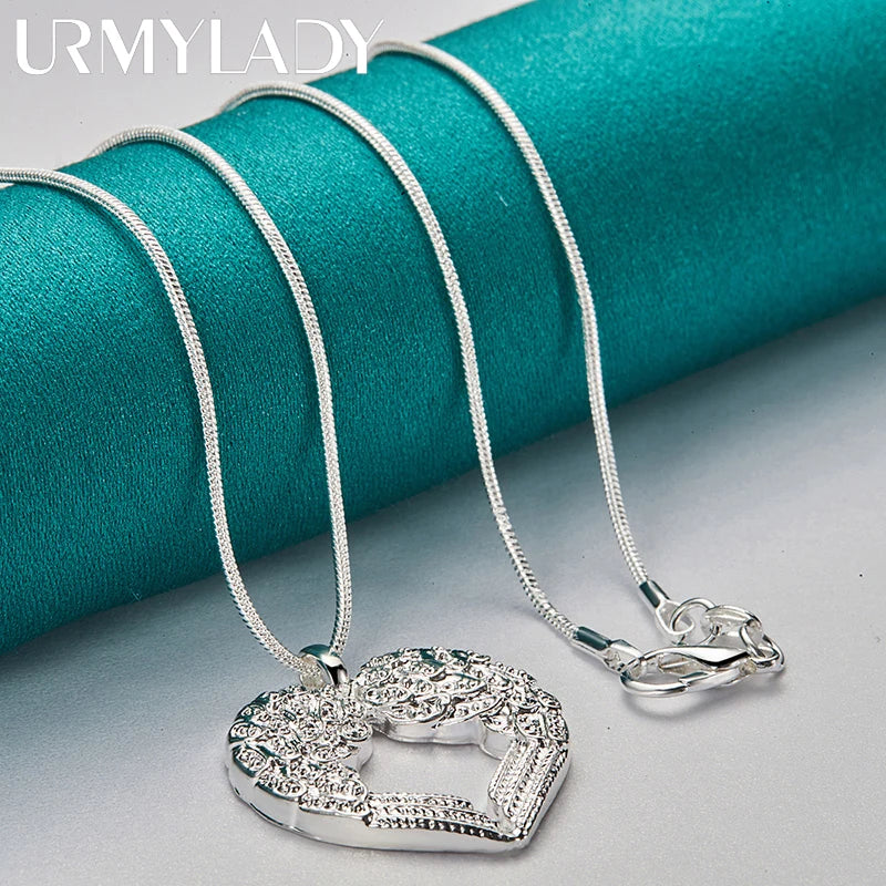 URMYLADY 925 Sterling Silver Love Heart 16-30 Inch Pendant Necklace For Women Wedding Party Charm Jewelry
