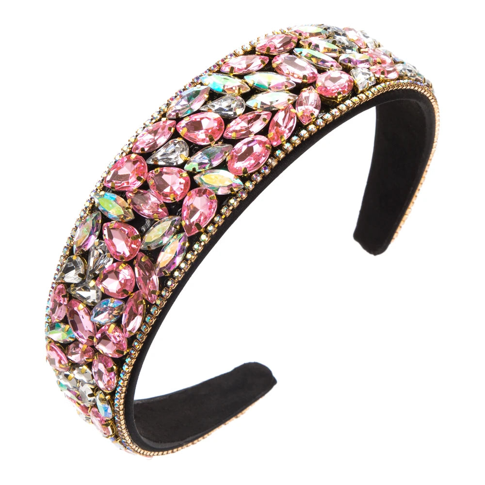 New European and American Fashion Baroque Hair Hoops Full of Diamonds, Retro Wide Edge, Versatile Ball Headband Hair Accessories