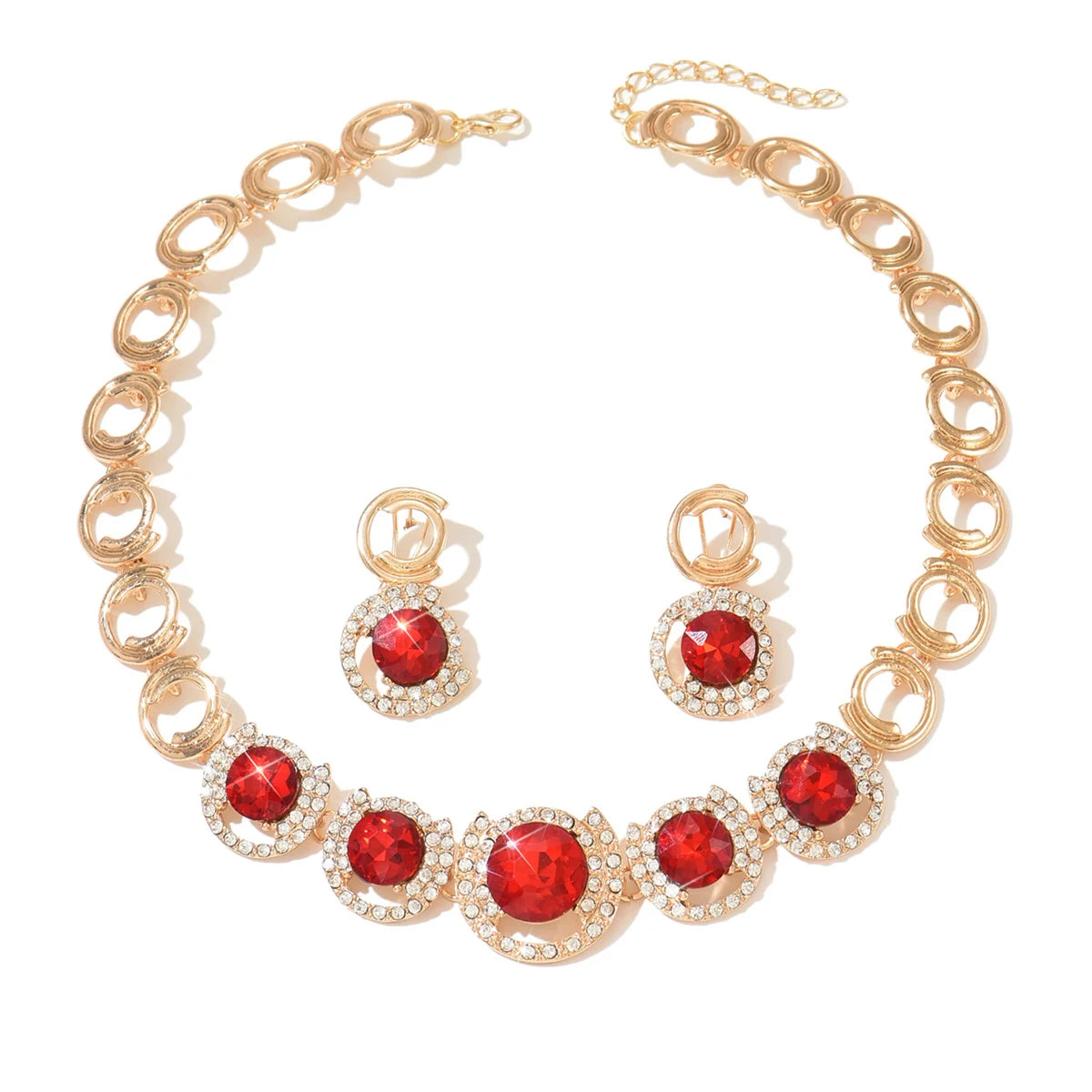 Fashionable and Personalized Micro Inlaid Crystal Craft Necklace Earring Set Suitable for Women's Banquets, Dates, Dances