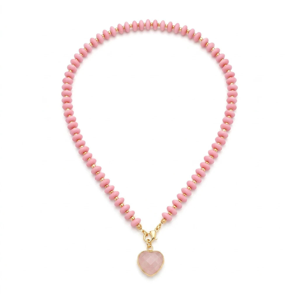 2026 Fashionable trendy dopamine colourful heart bead necklace colourful bead sweet girl versatile accessory