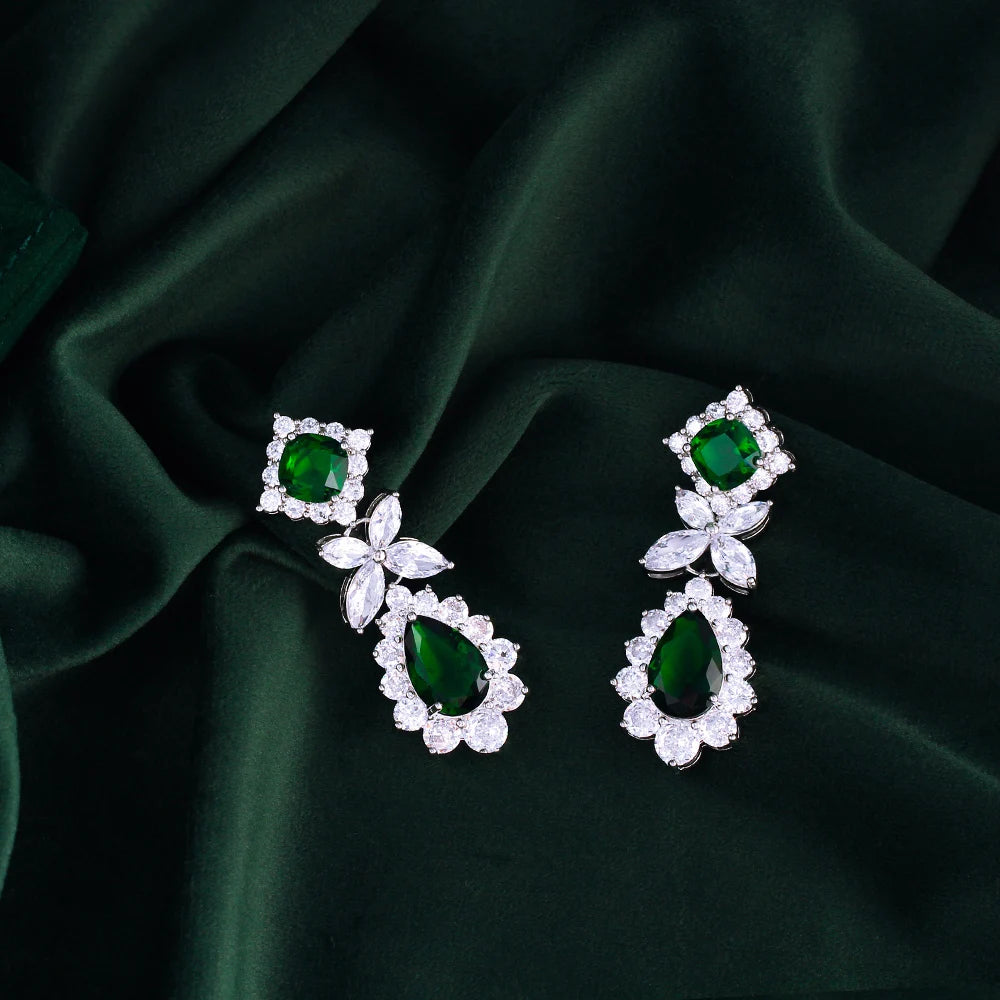 ThreeGraces Luxury Shiny Green Water Drop Zirconia Long Big Dangle Earrings for Women Bridal Wedding Party Jewelry E1748