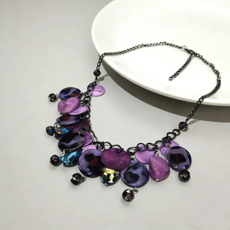 NISHIZAWA Y2k Purple Necklaces for Women Tassels Vintage Chokers Jewelry Beach Style Fashion Collares Para Mujer