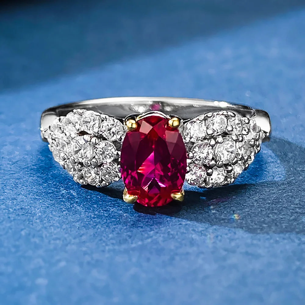 Luxury 100% 925 Real Silver 5*7mm Ruby Sapphire Rings for Women Gemstone Wedding Band Party Fine Jewelry Birthday Gift Statement